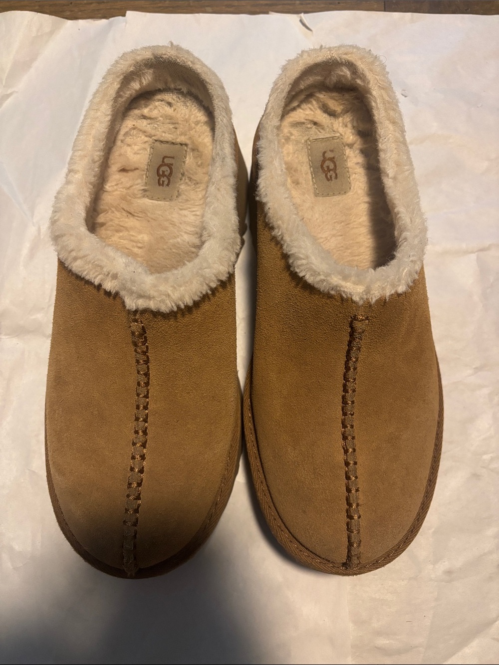UGG Chestnut Suede Slip-On Shearling-Lined Clogs